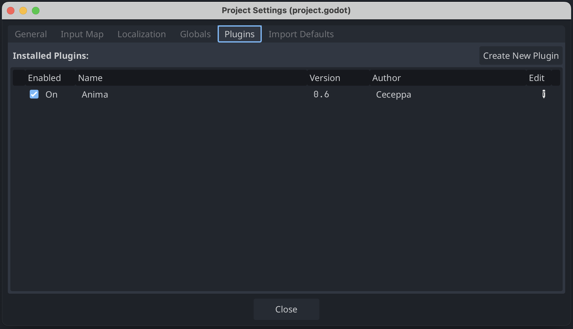 Anima plugin settings